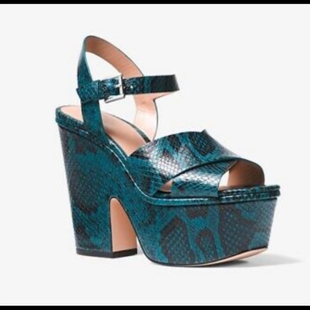 Michael Kors Divia Wedge Embosed Leather Sandal